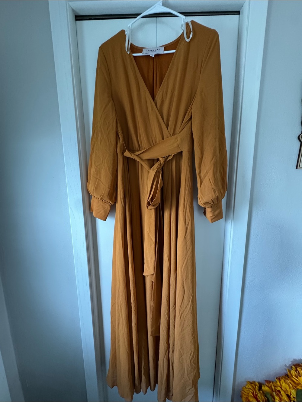 JessaKae XL faux Wrap Front Long Sleeve Maxi Dress - Mustard